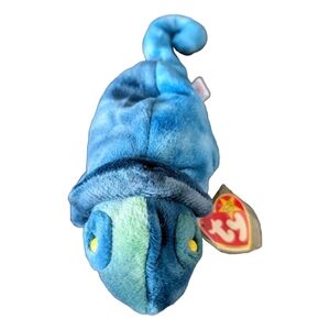 Vintage 1997 TY Beanie Baby Chameleon "Rainbow" Blue and Green Stuffed Animal